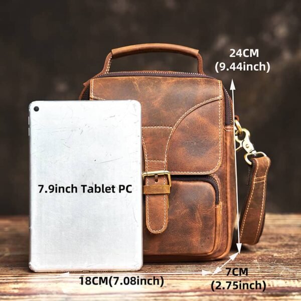 Vintage Leather Messenger Bag | Classic Vertical  Shoulder Bag - Image 8