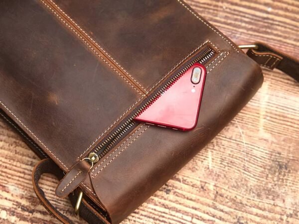 Handmade Leather Messenger Bag | Vintage Vertical Shoulder Bag - Image 12