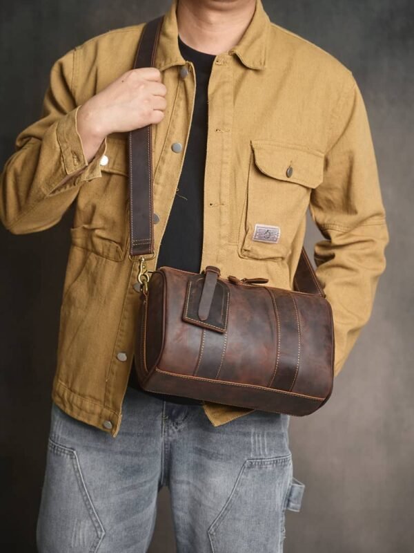 Vintage Cylinder Leather Shoulder Bag | Handmade Crossbody Body - Image 8