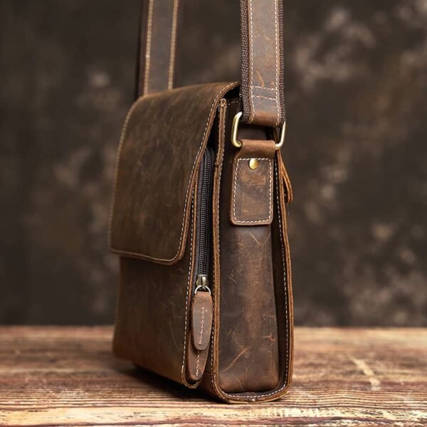 Vintage Leather Messenger Bag | Vertical Leather Shoulder Bag 5 Vintage Leather Messenger Bag | Vertical Leather Shoulder Bag - Image 5
