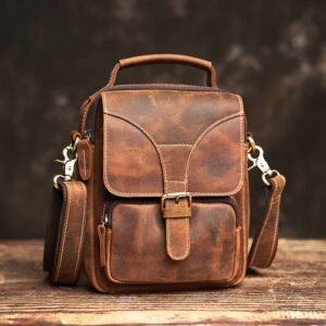 Vintage Leather Messenger Bag | Classic Vertical  Shoulder Bag
