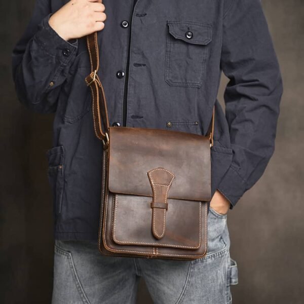 Handmade Leather Messenger Bag | Vintage Vertical Shoulder Bag - Image 6