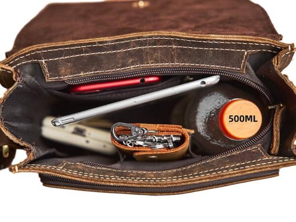 Vintage Leather Messenger Bag | Vertical Leather Shoulder Bag 13 Vintage Leather Messenger Bag | Vertical Leather Shoulder Bag - Image 13