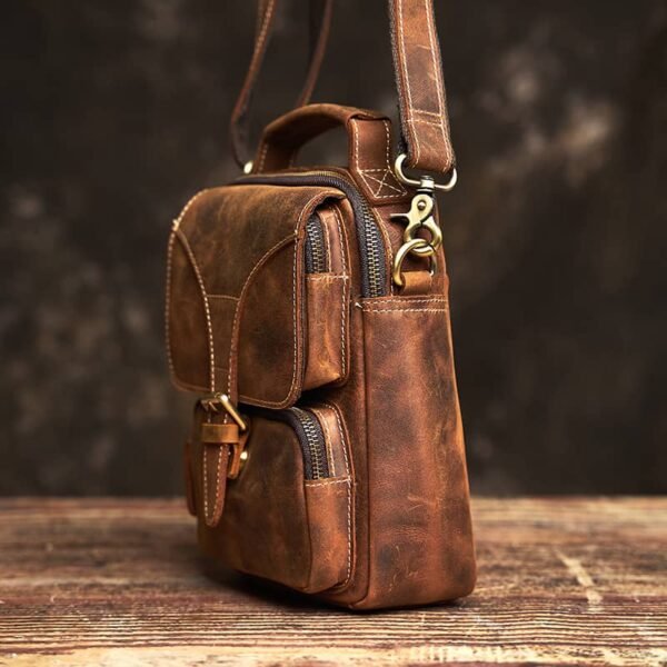 Vintage Leather Messenger Bag | Classic Vertical  Shoulder Bag - Image 5