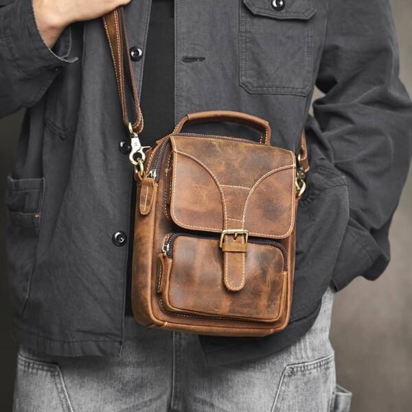 Vintage Leather Messenger Bag | Classic Vertical  Shoulder Bag - Image 7