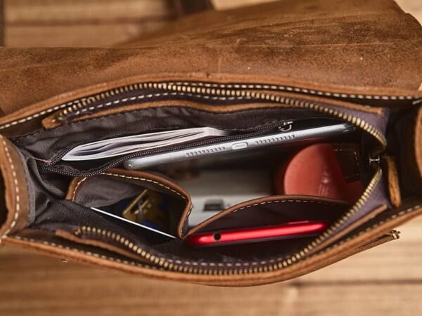 Handmade Leather Messenger Bag | Vintage Vertical Shoulder Bag - Image 15