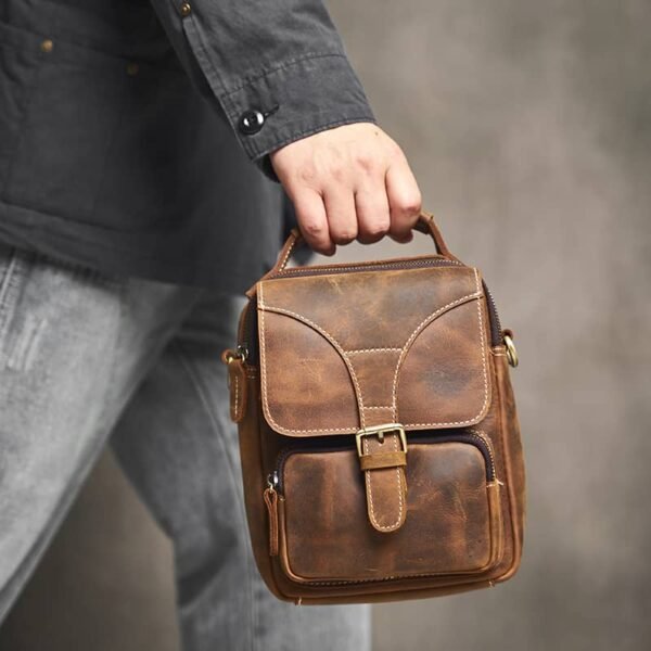 Vintage Leather Messenger Bag | Classic Vertical  Shoulder Bag - Image 6