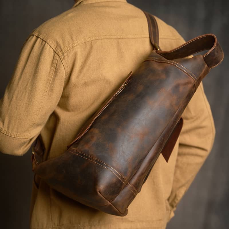 Vintage Leather Sling Bag l Men Large Shoulder Bag 1 Vintage Leather Sling Bag l Men Large Shoulder Bag