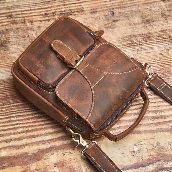 Vintage Leather Messenger Bag | Classic Vertical  Shoulder Bag - Image 9