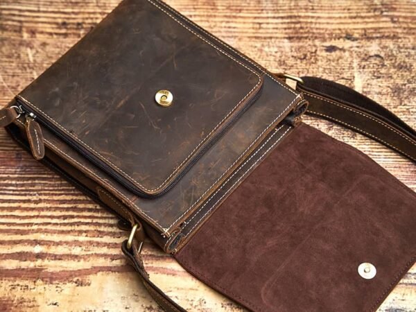 Vintage Leather Messenger Bag | Vertical Leather Shoulder Bag 8 Vintage Leather Messenger Bag | Vertical Leather Shoulder Bag - Image 8