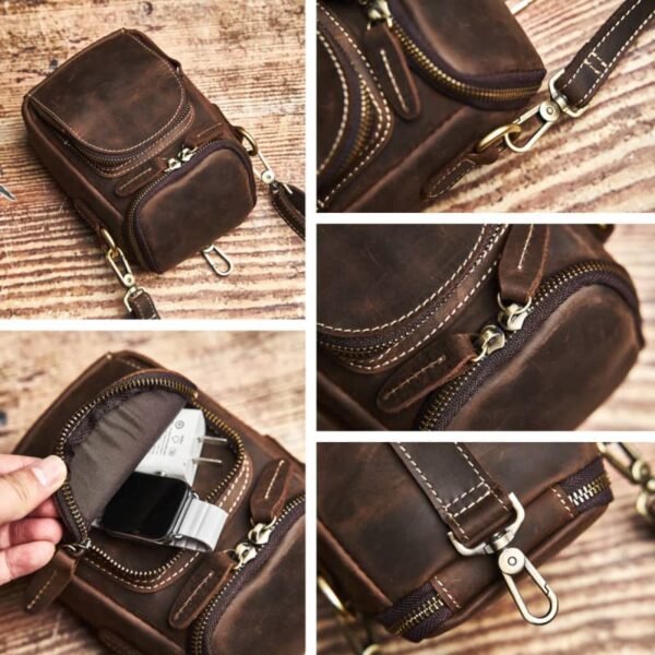 Vintage Mini Leather Fanny Pack | Men Leather Shoulder Bag - Image 10