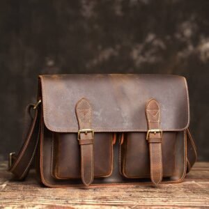 Vintage Leather Large Crossbody Bag | Men's Leather Shoulder Bags