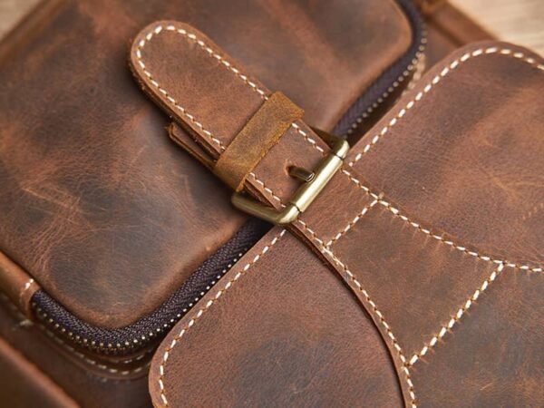 Vintage Leather Messenger Bag | Classic Vertical  Shoulder Bag - Image 10