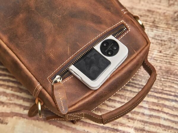 Vintage Leather Messenger Bag | Classic Vertical  Shoulder Bag - Image 14