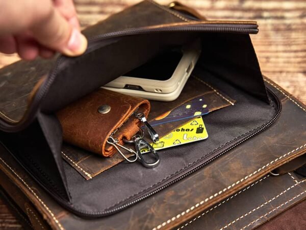 Vintage Leather Messenger Bag | Vertical Leather Shoulder Bag 11 Vintage Leather Messenger Bag | Vertical Leather Shoulder Bag - Image 11