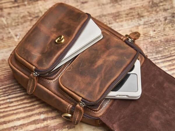 Vintage Leather Messenger Bag | Classic Vertical  Shoulder Bag - Image 12