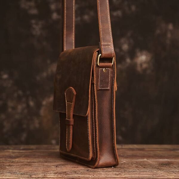 Handmade Leather Messenger Bag | Vintage Vertical Shoulder Bag - Image 5