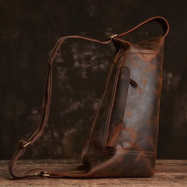 Vintage Leather Sling Bag l Men Large Shoulder Bag 4 Vintage Leather Sling Bag l Men Large Shoulder Bag - Image 4