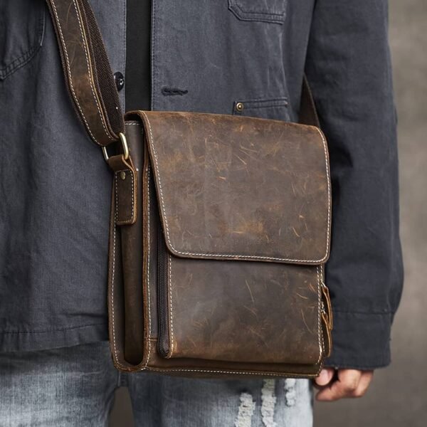 Vintage Leather Messenger Bag | Vertical Leather Shoulder Bag 6 Vintage Leather Messenger Bag | Vertical Leather Shoulder Bag - Image 6