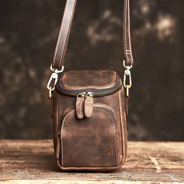 Vintage Mini Leather Fanny Pack | Men Leather Shoulder Bag - Image 5