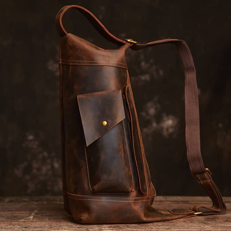 Vintage Leather Sling Bag l Men Large Shoulder Bag 3 Vintage Leather Sling Bag l Men Large Shoulder Bag - Image 3