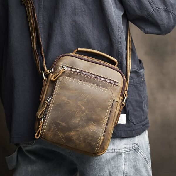 Classic Vertical Leather Messenger Bag 6 Classic Vertical Leather Messenger Bag - Image 6