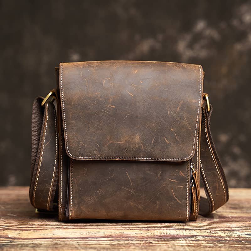 Vintage Leather Messenger Bag | Vertical Leather Shoulder Bag 3 Vintage Leather Messenger Bag | Vertical Leather Shoulder Bag - Image 3