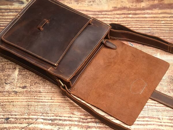 Handmade Leather Messenger Bag | Vintage Vertical Shoulder Bag - Image 9