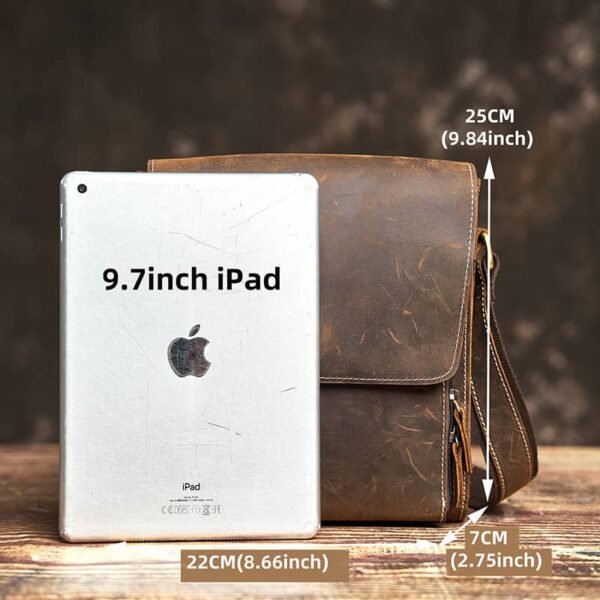 Vintage Leather Messenger Bag | Vertical Leather Shoulder Bag 7 Vintage Leather Messenger Bag | Vertical Leather Shoulder Bag - Image 7