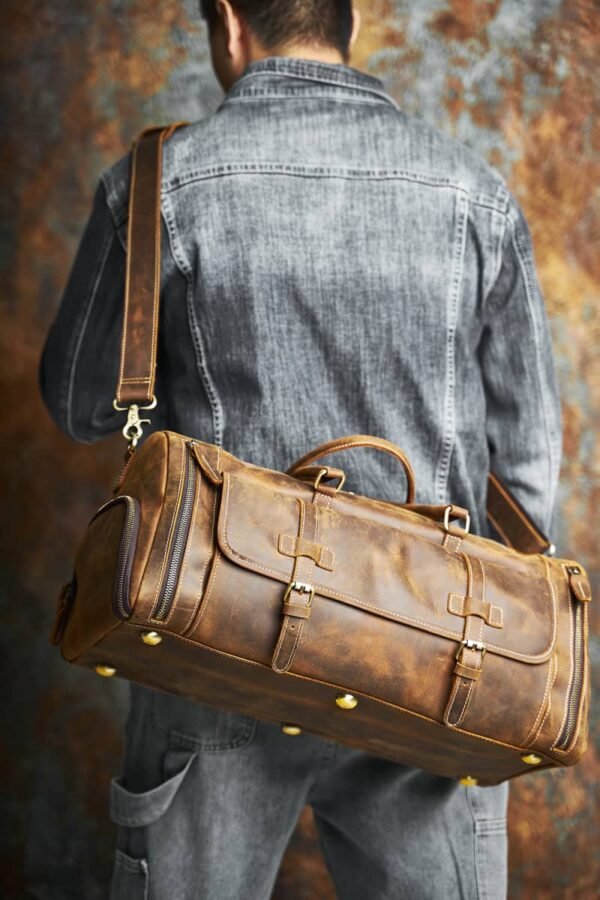 Leather Weekender Travel Bag With Shoe Compartment Supplier - Image 9