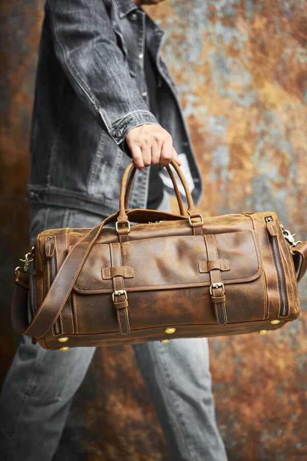 Leather Weekender Travel Bag With Shoe Compartment Supplier - Image 8