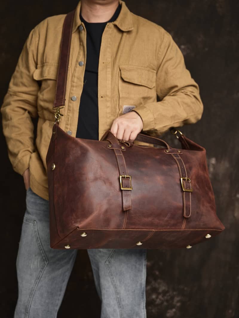 Leather Overnight Duffel Bag For Men 3 Leather Overnight Duffel Bag For Men - Image 3