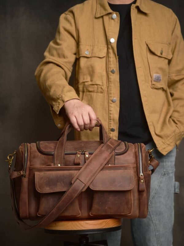 Weekender Travel Bag | Handmade Leather Duffle Bag - Image 6