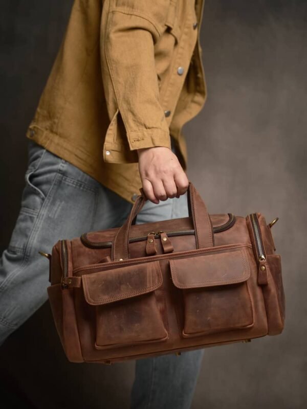 Weekender Travel Bag | Handmade Leather Duffle Bag - Image 5