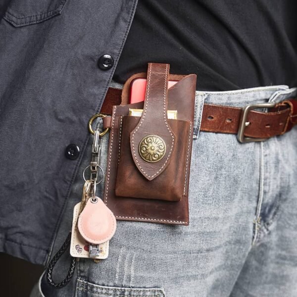 Retro Leather Mini Waist Bag | India Badge Leather Fanny Pack - Image 4