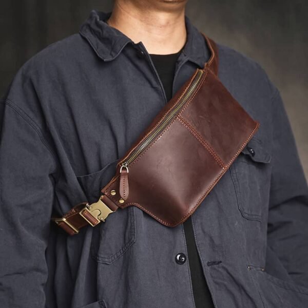 Vintage Leather Chest Bag | Leather Large Fanny Pack - Image 8