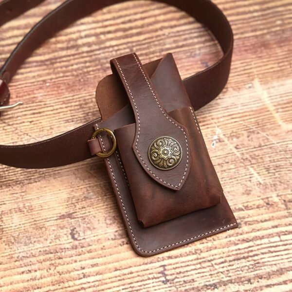 Retro Leather Mini Waist Bag | India Badge Leather Fanny Pack - Image 6