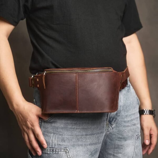 Vintage Leather Chest Bag | Leather Large Fanny Pack - Image 7